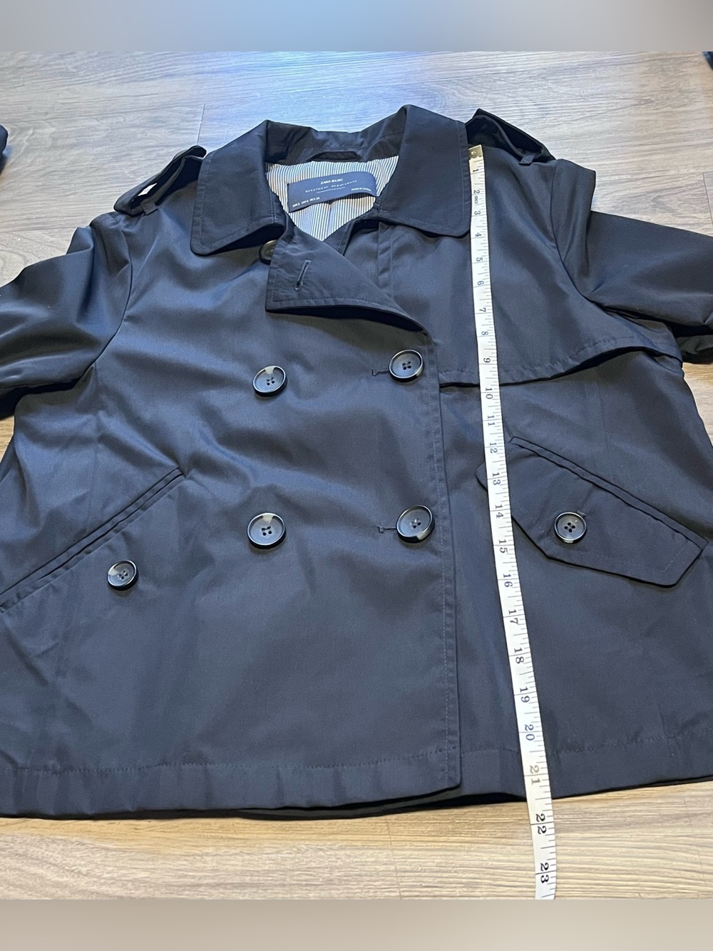 ZARA BASIC Black Cropped Double Breasted Trench Jacket Women’s Size S - Picture 7 of 7